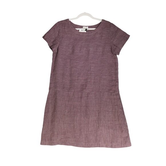 Garnet Hill Dress Womens 8 Striped 100% Linen Short Sleeve Sheath Shift Classic - Picture 2 of 12